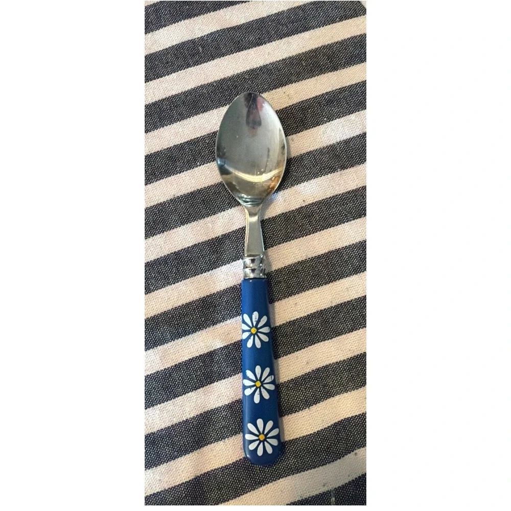 BOHO Blue Daisy Floral Teaspoon Stainless Steel Flower Pattern Handle Spoon